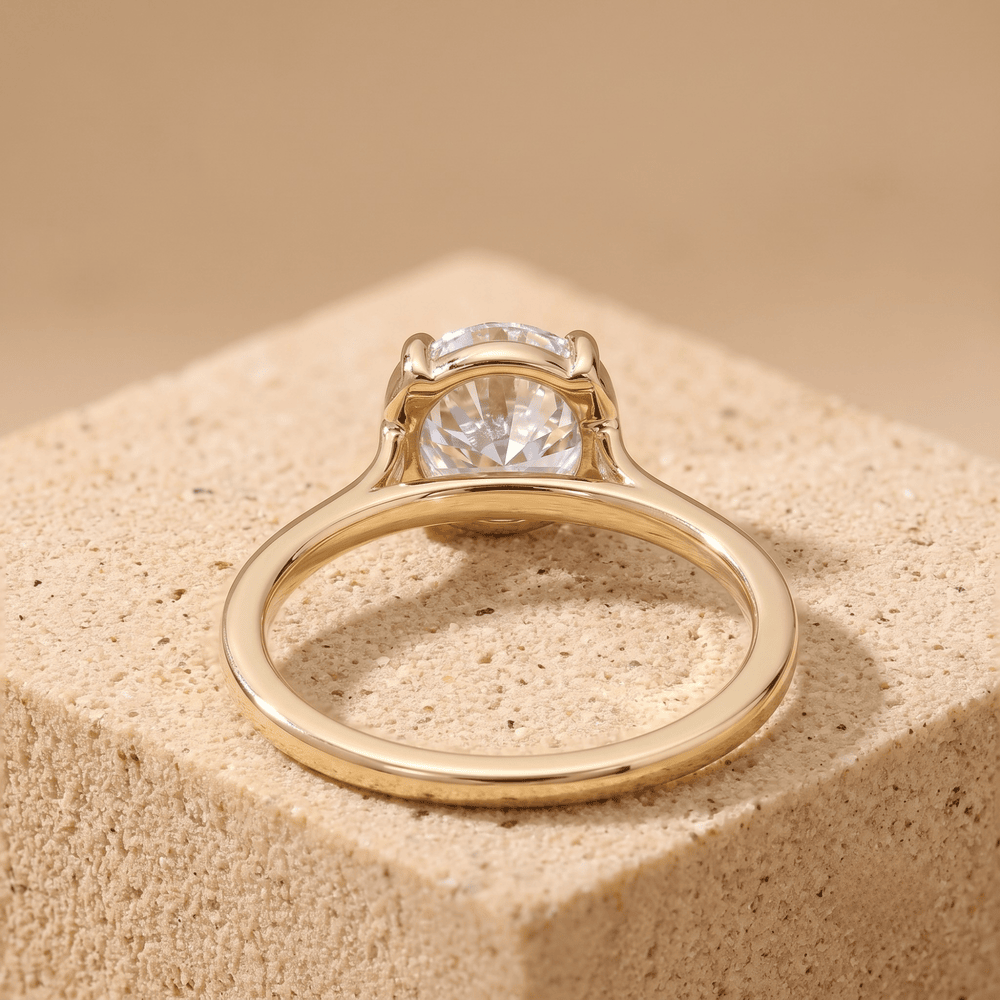 14K Gold Bridal Ring Top View Round Moissanite