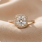 14K Gold Cushion Cut Hidden Halo Lab Grown Diamond Engagement Ring