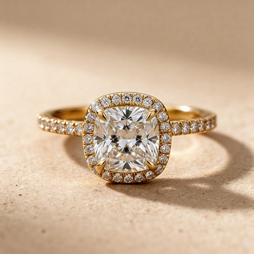 Cushion Cut Hidden Halo Lab Grown Diamond Ring