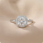 14K Gold Cushion Moissanite Hidden Halo Wedding Ring For Her
