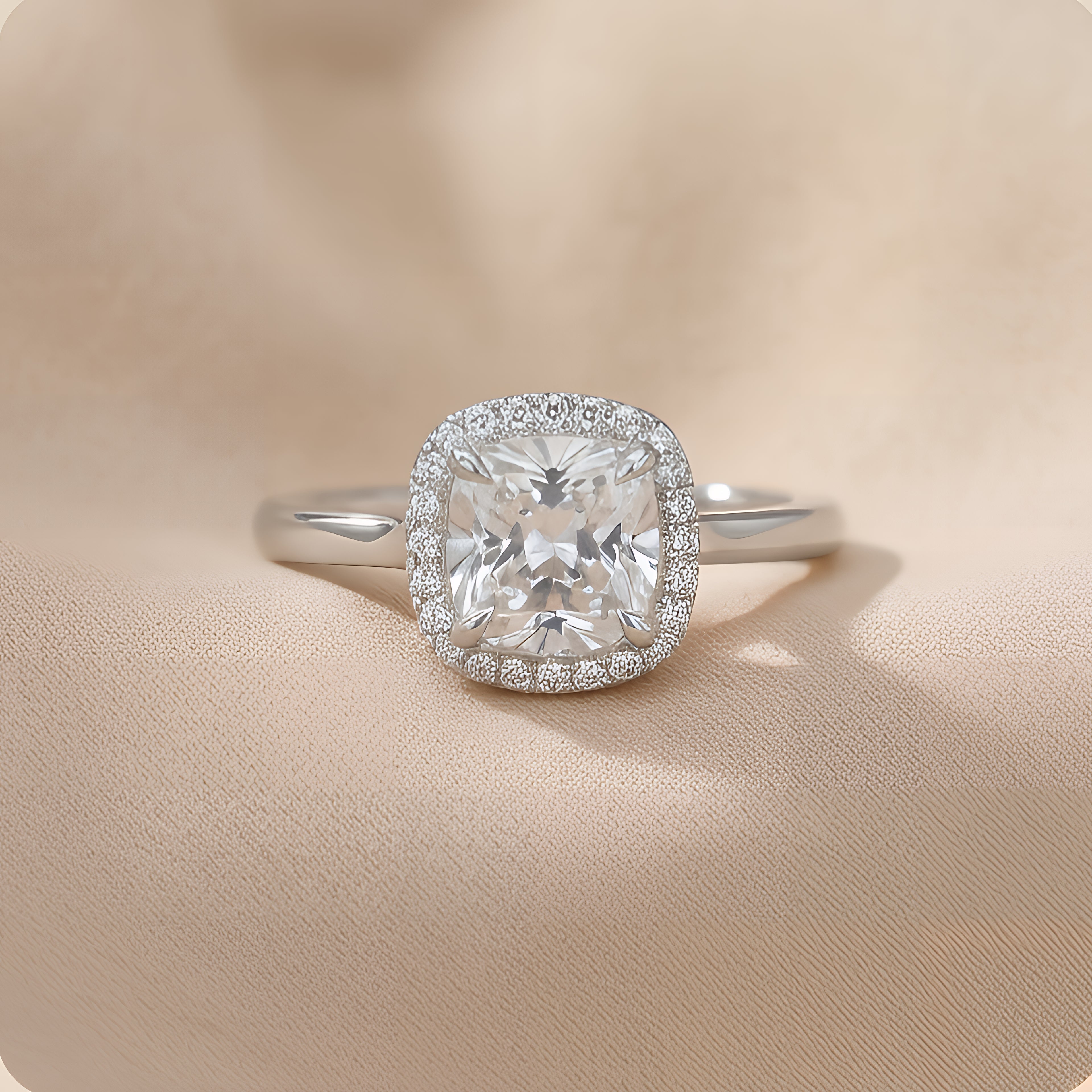 14K Gold Cushion Moissanite Hidden Halo Wedding Ring For Her