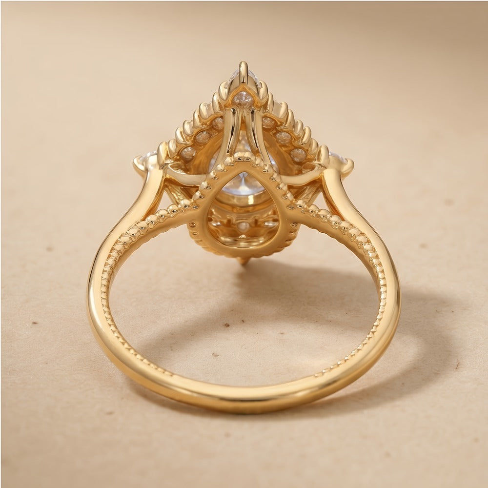Floral pear halo lab diamond engagement ring detail