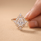 Pear lab diamond halo ring front view