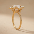 Gold filigree pear halo lab diamond solitaire