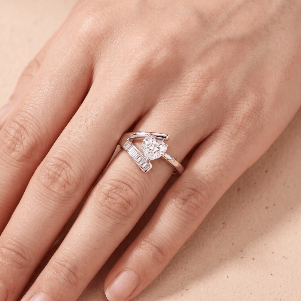 Gold heart shaped lab grown diamond bridal ring