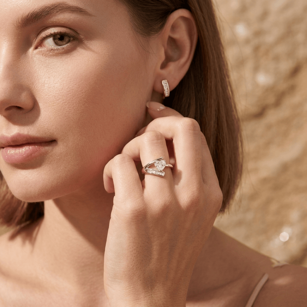 14K solid gold lab diamond ring for women