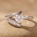 14K gold heart and baguette lab grown diamond promise ring