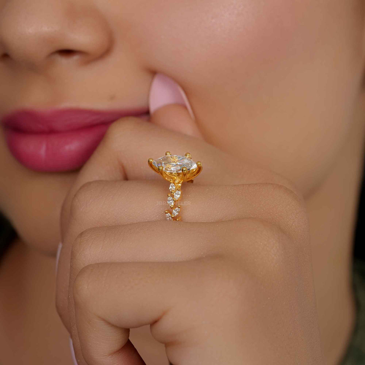 Marquise lab diamond engagement ring for bridal wear