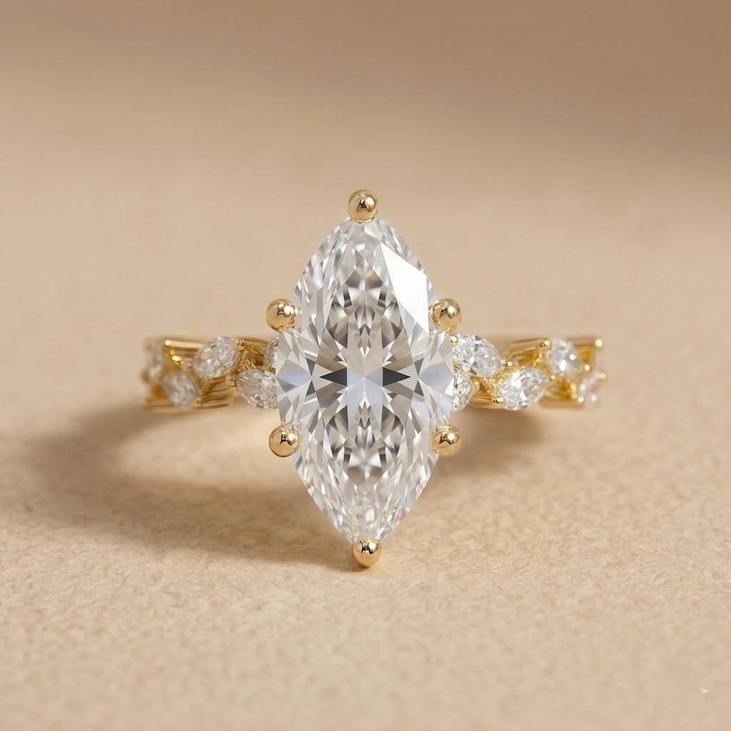 14K gold marquise lab grown diamond ring for proposal