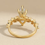 Marquise lab grown diamond ring photographed from above