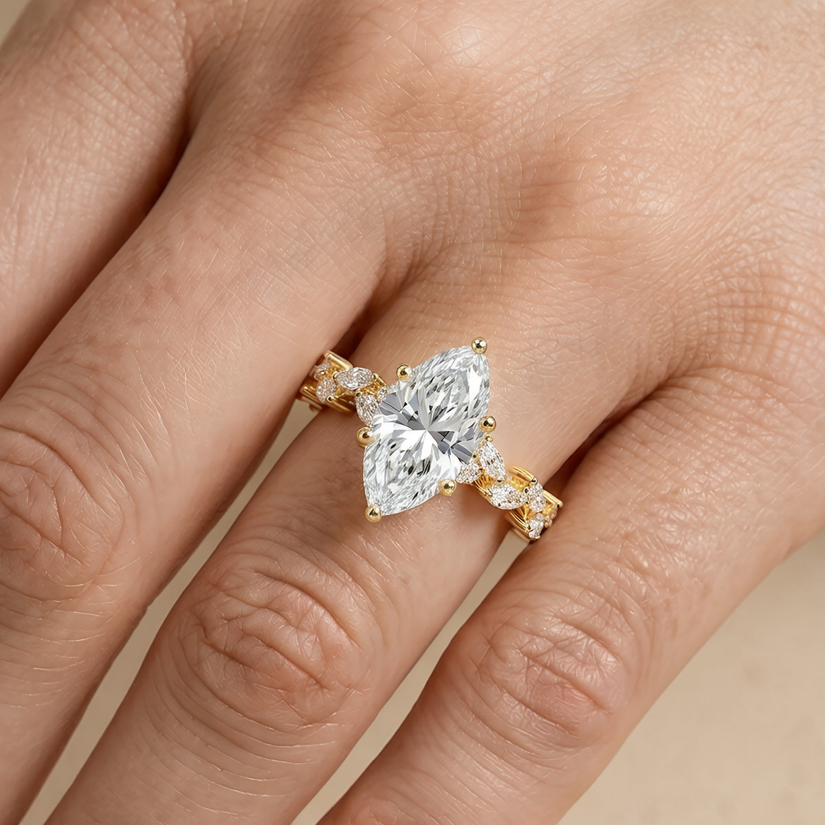 Marquise cut lab grown diamond ring in solid gold