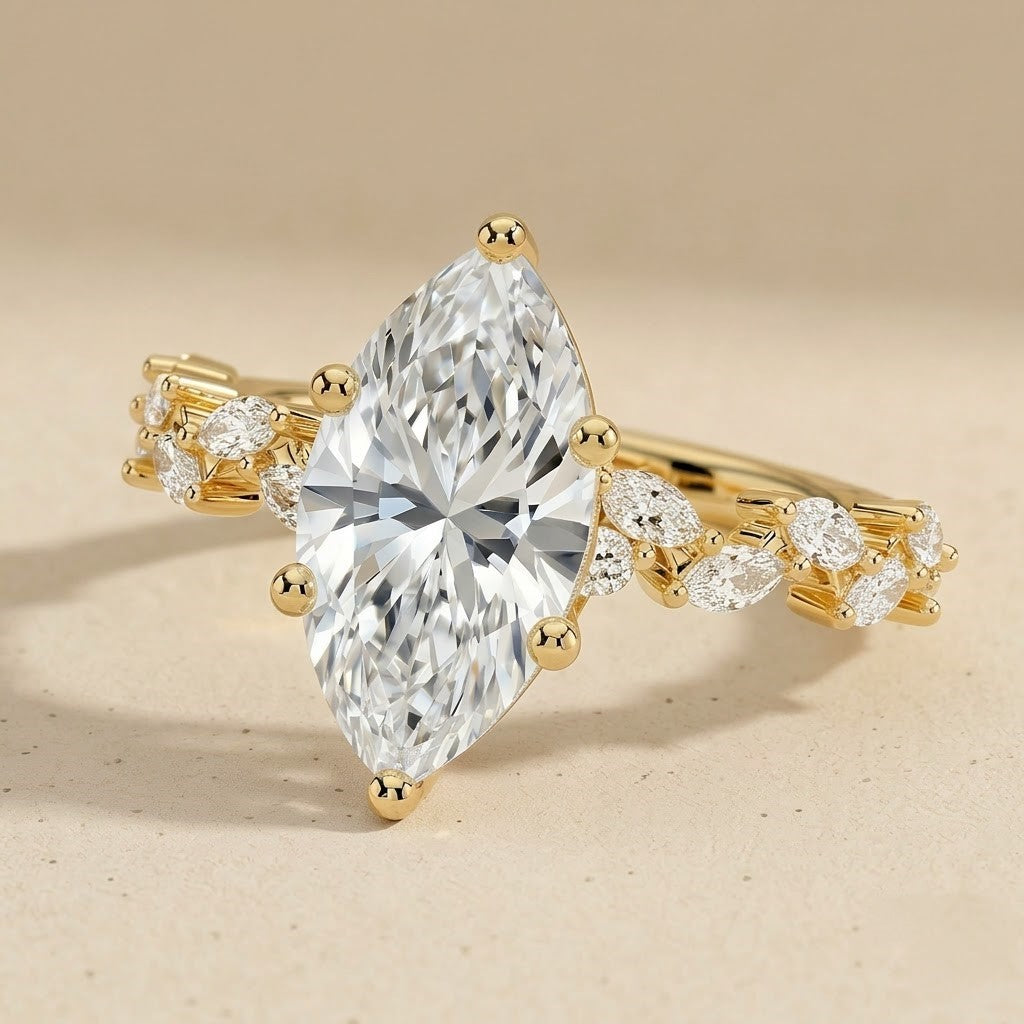 14K yellow gold marquise diamond ring for her