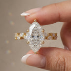 Marquise cut lab grown diamond engagement ring in 14K gold