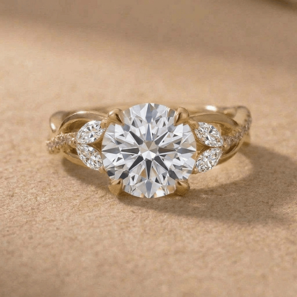 Nature Inspired Round Lab Grown Diamond Ring in 14K Gold