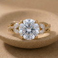 14K Gold Nature Inspired Round Cut Lab Diamond Wedding Ring