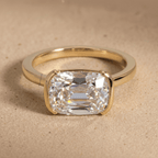 14K gold old cushion lab diamond half bezel ring