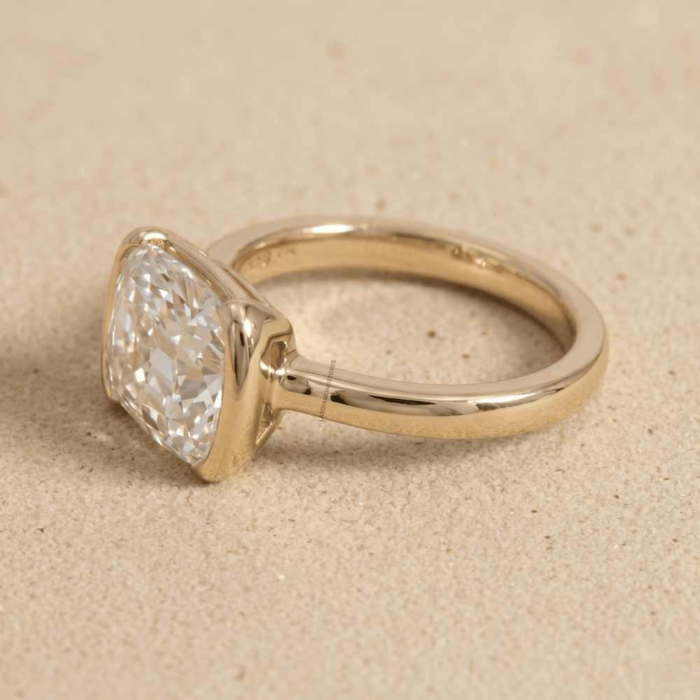 Half bezel lab grown diamond engagement ring