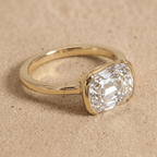 Old cushion lab grown diamond east west ring
