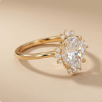 14K gold oval halo engagement ring side profile