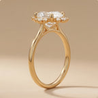 14K gold oval halo engagement ring side profile