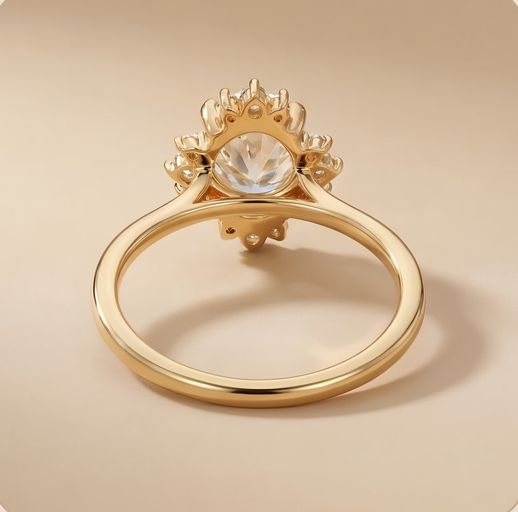 Oval cut diamond engagement ring top view