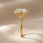 14K gold promise ring close-up oval halo
