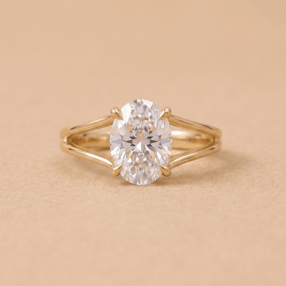 14K gold oval solitaire ring band detail
