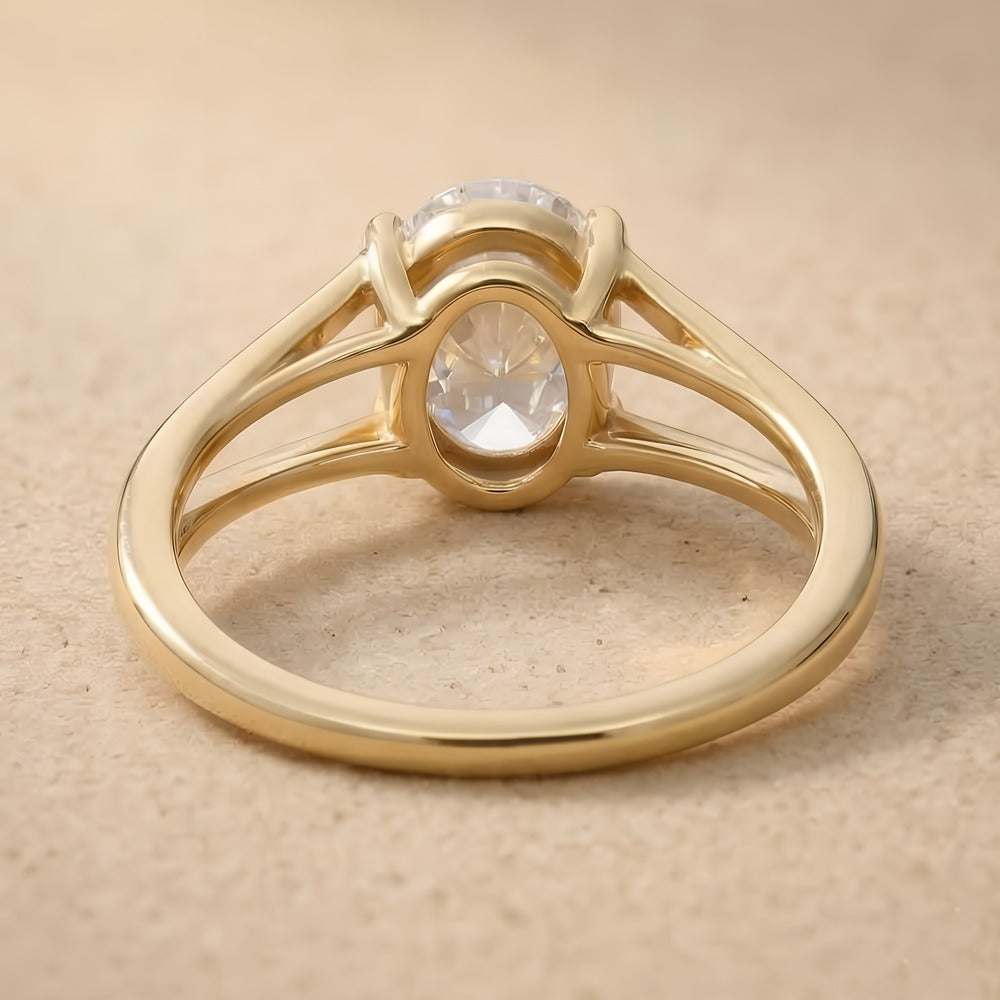 IGI certified oval diamond split shank ring top view