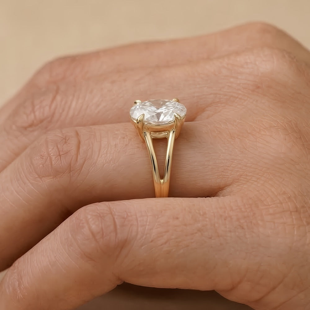 14K gold oval solitaire ring band detail