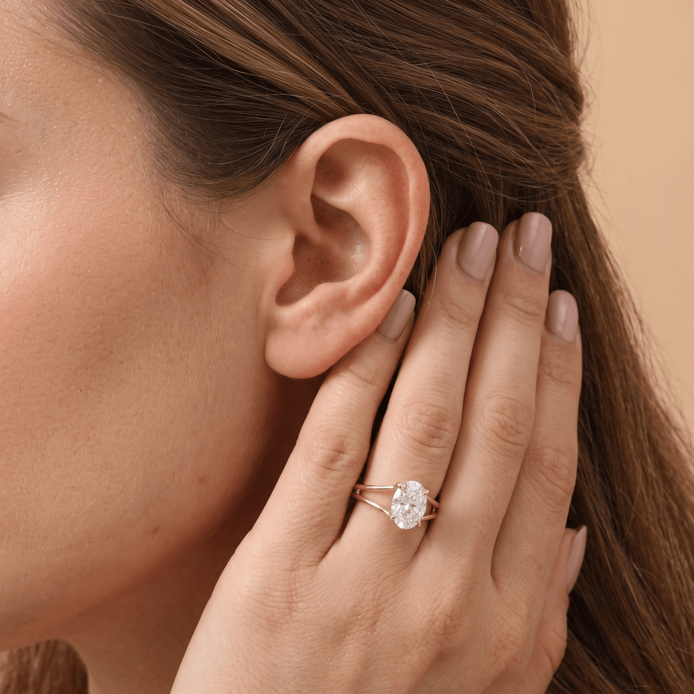 Eco-conscious oval lab diamond 14K gold engagement ring
