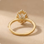 Sunburst design pear halo ring for promise or engagement