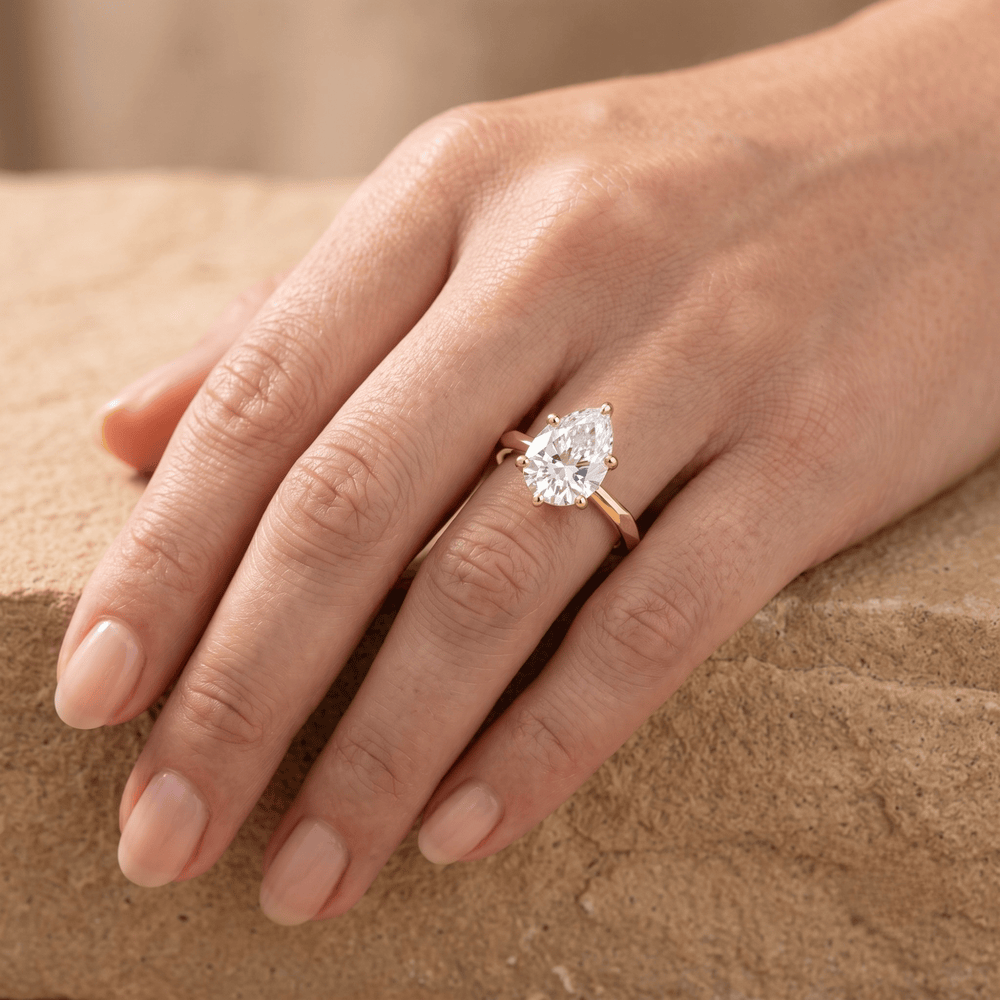14K gold pear diamond ring, perfect unique gift for mom