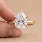 Unique 14K gold pear shaped diamond ring, gift for mom