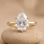 14K gold pear shaped lab grown diamond solitaire ring