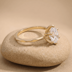 Side view of pear lab grown diamond solitaire in 14K gold band