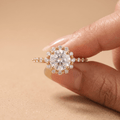 Round shared prong lab grown diamond halo ring