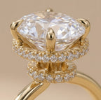 Oval lab grown diamond dual halo promise ring in 14K gold