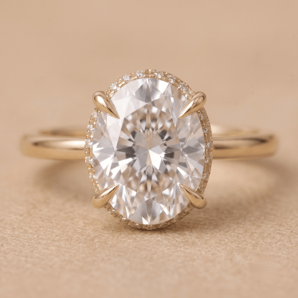 14K gold promise ring for her with oval lab grown diamond