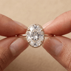 Dual halo oval promise ring style worn on hand
