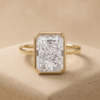 14K gold radiant bezel set engagement ring front view