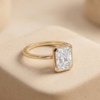 14K gold bezel set radiant engagement ring side profile