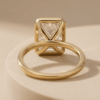 Radiant lab diamond ring top view in 14K gold