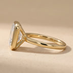 14K gold bezel set radiant engagement ring side profile