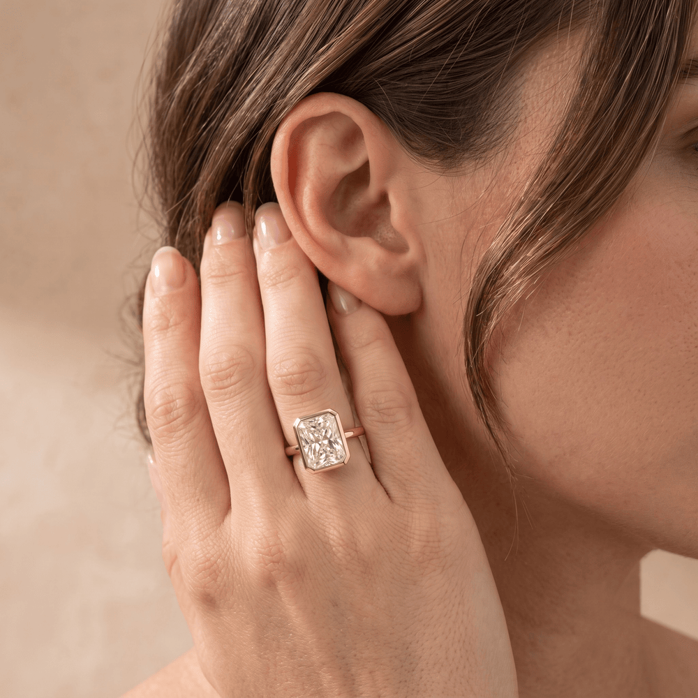 14K gold radiant ring in matte and polished finish