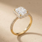 14K gold halo ring side profile view