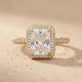 14K gold radiant cut halo moissanite engagement ring