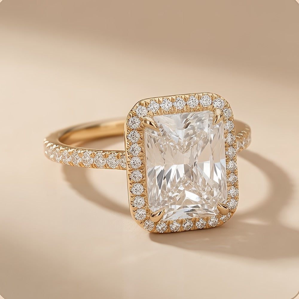 Hidden halo wedding ring - side profile showing diamond sparkle