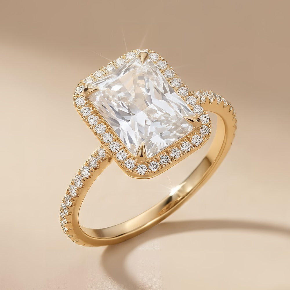14K gold radiant cut lab grown diamond wedding ring