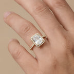 14K gold lab grown diamond wedding ring on model's hand