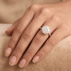 Lab grown diamond halo ring in gold band